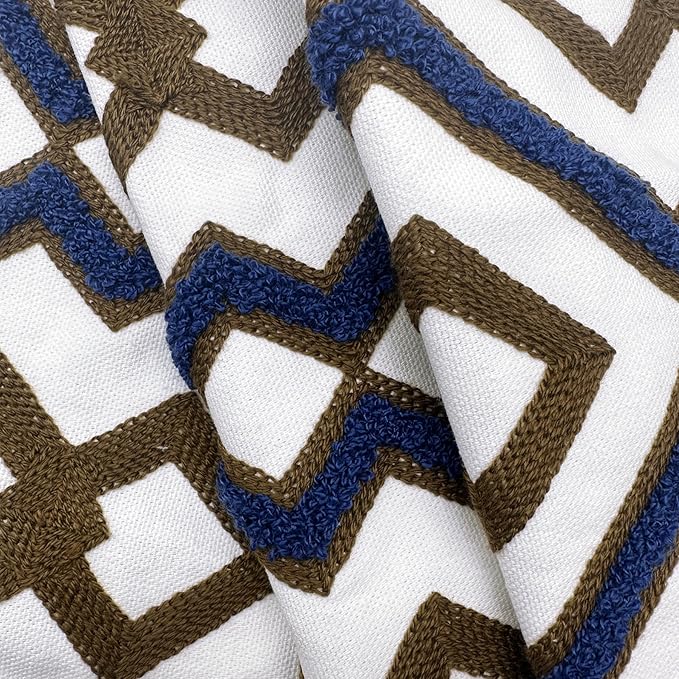Alysheer Embroidered Lumbar Decorative Throw Pillow Cover 12"x 20", Classic Boho Geometric Embroidery Pattern Cotton Rectangular Cushion Case for Sofa Couch Living Room Bedroom(Blue Brown)-Ruum Studio Home
