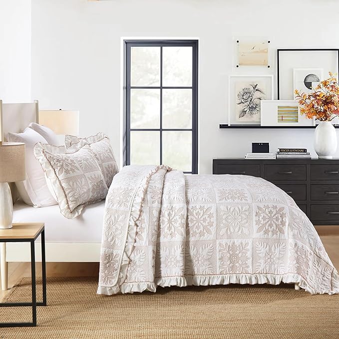 MarCielo 3-Piece 100% Cotton Oversized Bedspread Lightweight Quilt Coverlet Embroidery Farmhouse Bedding Set (TJ Colorful,King (112"x102"))-Ruum Studio Home