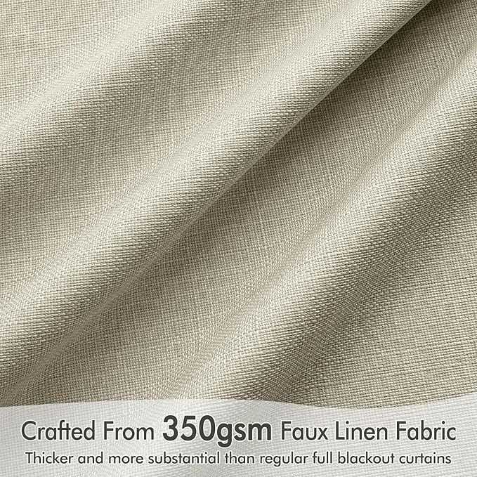 MIULEE 100% Blackout Curtains 84 Inch Long 2 Panels Set for Bedroom, Thick Luxury Faux Linen Black Out Curtain Room Darkening Back Tab Pleat Window Textured Drapes with Hooks for Living Room, Oatmeal-Ruum Studio Home