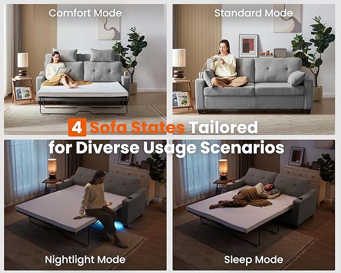 CHIC HOUSE Pull Out Sofa Bed, Full Size Sleeper Sofa, 2-in-1 Convertible Corduroy Couch with USB Charging, Memory Form Couch for Living Room, Apartment and Small Space (Grey, Corduroy - Queen Size)-Ruum Studio Home