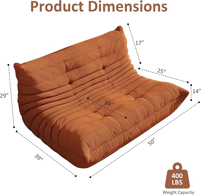 Bean Bag Chairs for Adults Giant Bean Bag Chair， 2 Seater with Memory Foam Filled Fireside Chair, Lazy Sofa Lounge Floor Sofa for Living Room, Bedroom, Office, No Assembly Required. (Orange)-Ruum Studio Home