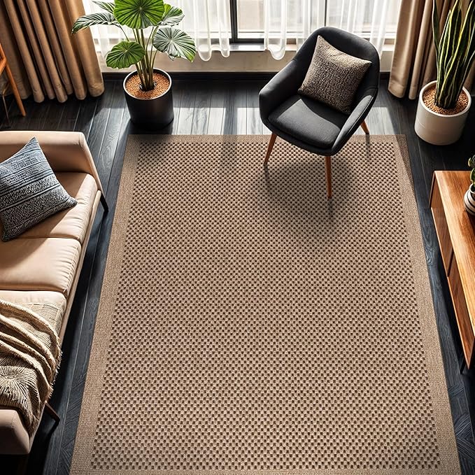 CAMILSON Easy Jute Rug 6x9, Indoor Outdoor Natural Color Fiber Area Rugs for Living Room Patio and Kitchen Rug, Sisal Boho Woven Design, Easy-Cleaning, Washable Outside Carpet Alfombras para(6 x 9)-Ruum Studio Home