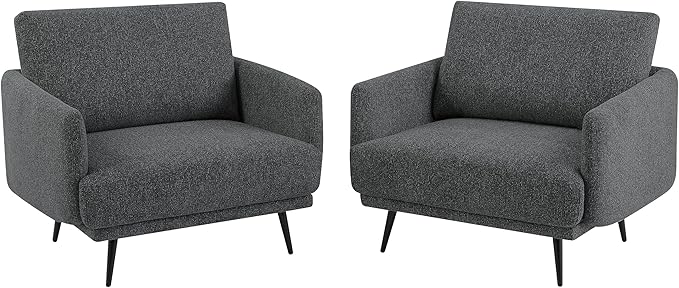 Oversized Accent Chair Set of 2 for Living Room Chairs Reading Arm Chair Comfy Modern Single Sofa Side Chairs with Metal Legs & Soft Cushion for Bedroom, Balcony,Waiting Room (Chenille, Dark Grey)-Ruum Studio Home
