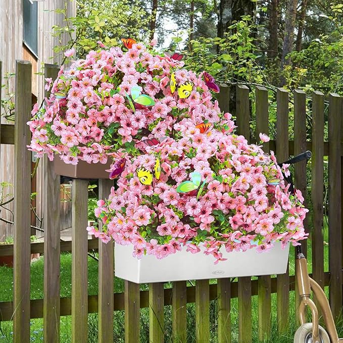 ‌20 Bundles Artificial Flowers for Outdoors‌ with 6 Faux Butterflies, UV Resistant ‌Fake Flowers‌ with Eucalyptus Leaves, ‌Artificial Plants Outdoor‌ for Patio Garden Porch Home Decor (Pink)-Ruum Studio Home