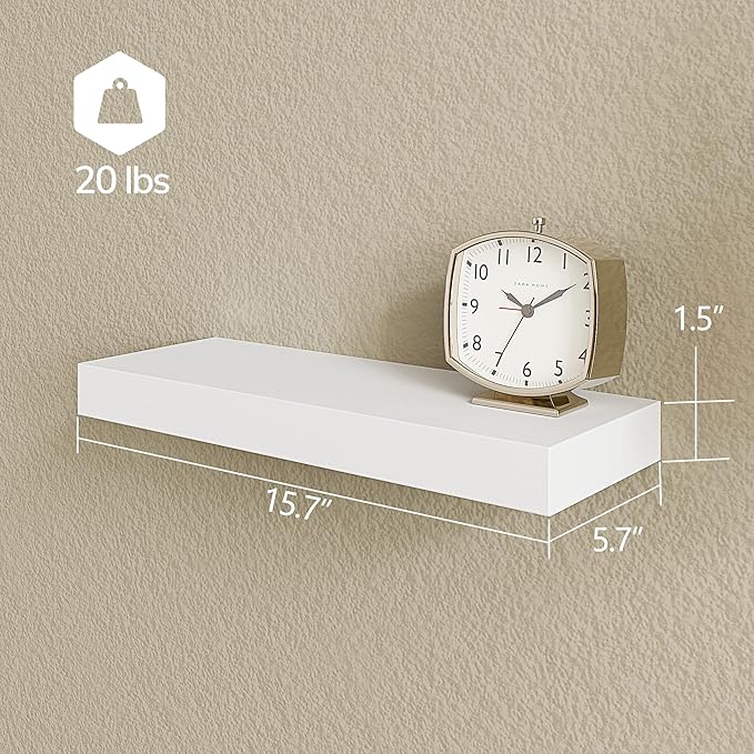 BAMEOS Floating Shelves, White Wall Mounted Wooden Shelves with Invisible Brackets Set of 2, Hanging Wall Shelves Decoration for Bedroom, Bathroom, Living Room and Kitchen-Ruum Studio Home