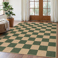 Lahome Checkered Easy Jute Dining Room Rug, 5x7 Indoor Outdoor Rugs for Patio Living Room, Neutral Checkerboard Non Slip Low Pile Green Carpet for Bedroom Office Backyard-Ruum Studio Home