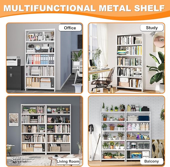 69.3" H Home Office Bookcase Shelf Storage,5 Tier Bookcase with Open Display Shelves,Industrial Wide Bookshelf with Metal Frame for Home Office, Living Room, Bed Room (34.1" W)-Ruum Studio Home
