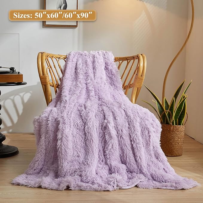 XeGe Luxury Faux Fur Bed Blanket, Soft 60x90 Lavender Fluffy Throw, Shaggy Plush Decorative Couch Blanket, Cute Furry Fuzzy Throw for Bed Bedroom Living Room Light Purple, 60x90-Ruum Studio Home