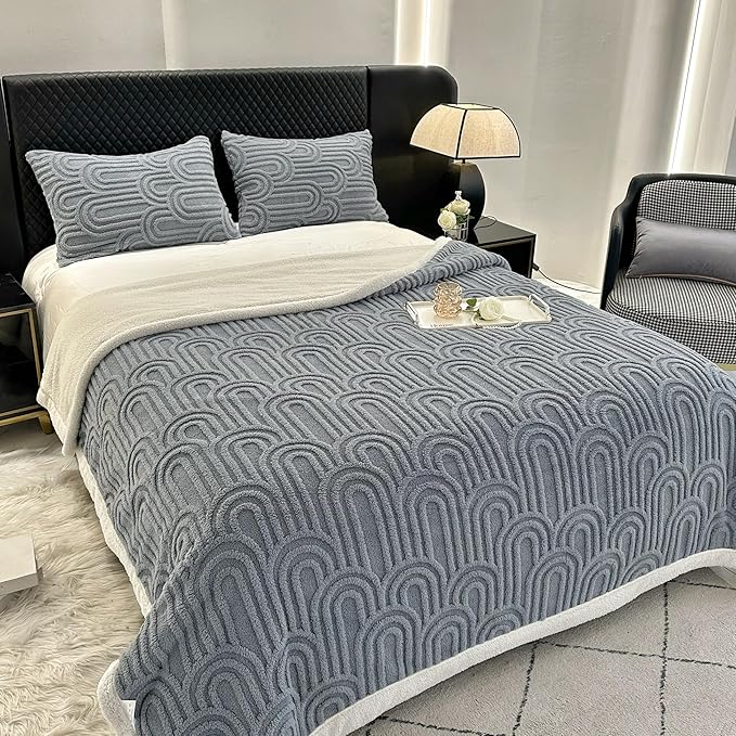 UKELER Sherpa Fleece Blanket 60 × 80 inch, Ultra Soft Twin Size Throw Blanket for All Season, Cozy Plush Arch Blankets for Bed Couch Sofa Office Camping, Blue Grey-Ruum Studio Home
