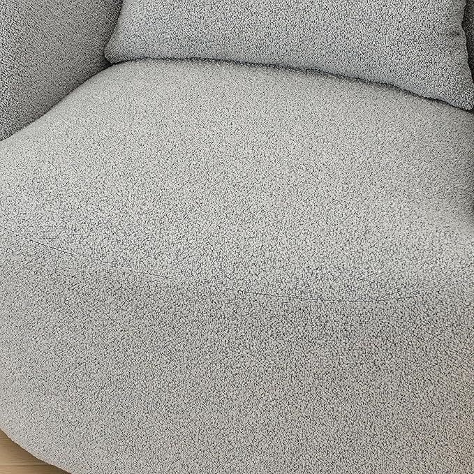 KINWELL 34" Wide Sherpa Swivel Barrel Chair, No Assembly Round Boucle Upholstered Accent Chair Armchair Single Sofa Chair with Toss Pillow for Living Room and Bedroom, Gray-Ruum Studio Home