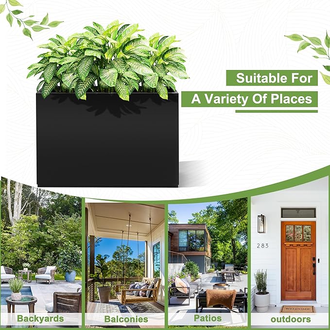 FENCY Metal Rectangular Planter Box Large Planters for Outdoor Plants, Rectangular Tall Planters for Outdoor Plants with Drainage Holes (35.4" L x 9" W x 25.6" H)-Ruum Studio Home