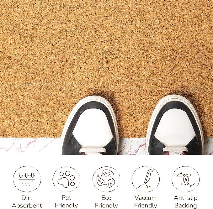 Welcome Doormats, Natural Coco Coir Mats with Non-Slip PVC Backing, Indoor Outdoor Mats for Home & Office, Floor Mats for Door Decor, Patio Decor, Plain Entry Mat, Beige, 30"x17"-Ruum Studio Home