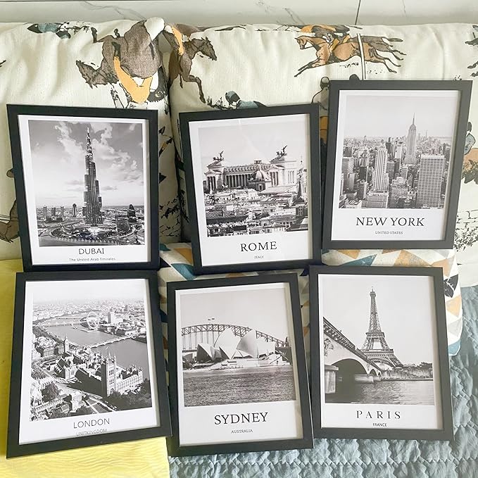 Black And White Wall Art Decor,New York, London, Tokyo, Paris, Eiffel Tower Wall Decor Art,Modern Boho Wall Art for Living Room Bedroom Prints Poster,8x10 Inch Set of 6,Framed-Ruum Studio Home