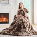 Lotus Karen Faux Fur Throw Blanket Tie-Dye Dark Coffee - Big Bubble Rabbit Fluff Blanket for Couch, Large Fluffy Fuzzy Cozy Blanket,Thick Furry Plush Shaggy Blankets,90x90 Inches-Ruum Studio Home