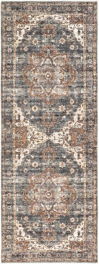 Keen Home Design 2x12 Rug - Machine Washable Runner with Non-Slip Backing, Ideal for Hallway, Entryway, Kitchen, Laundry Room - Vintage, Easy Clean, Durable, Low Pile Rug - (2'6" x 12')-Ruum Studio Home