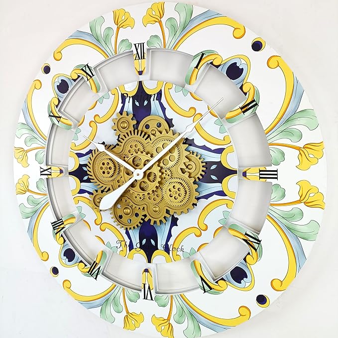 The Gears Clock Wall Clock Italy Collection with Moving Gears (Praiano, 36 inch Round)-Ruum Studio Home
