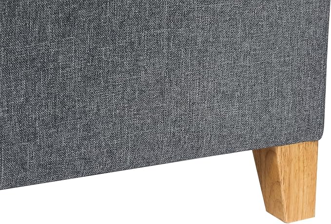 Adeco 17.5" Square Fabric Ottoman with Storage, Upholstered Cotton Linen Foot Rest, Flip Top Footstool, Small Cube Coffee Table Extra Seat for Living Room, Bedroom, Grey with Burlywood Legs-Ruum Studio Home
