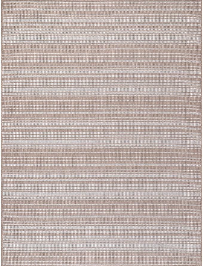 Stripe Outdoor Rug 5x7 Washable Outside Carpet for Indoor Patio Porch Waterproof Easy Cleaning Non Shedding Area Rugs Beige 5 x 7-Ruum Studio Home