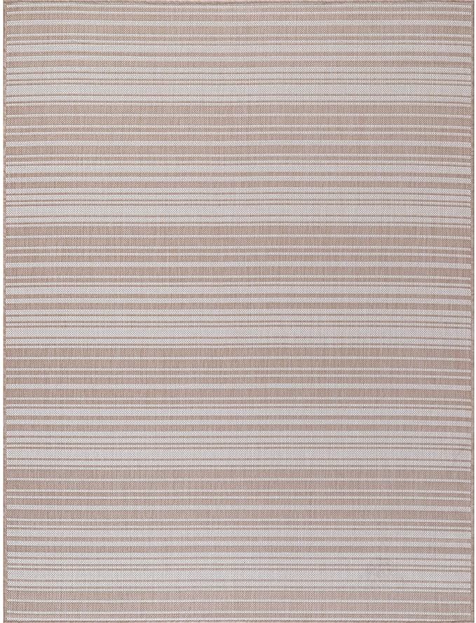 Stripe Outdoor Rug 8x10 Washable Outside Carpet for Indoor Patio Porch Waterproof Easy Cleaning Non Shedding Area Rugs Beige 8 x 10-Ruum Studio Home