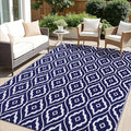 OLANLY Outdoor Rug 6x9 ft Waterproof, Outdoor Plastic Straw Rug with Geometric Pattern Clearance, Reversible RV Mat for Patio, Camping, Balcony, Deck, Backyard, Navy & White-Ruum Studio Home