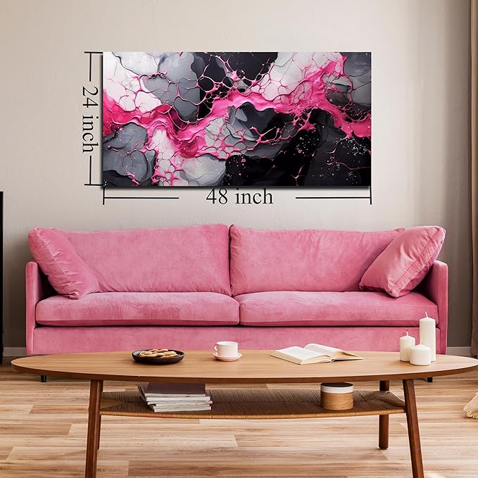 GUGIKA Abstract Wall Art for Living Room, Pink Canvas Wall Decor for Girls Bedroom Decor, Pigment Texture Print, Size 29x59 Inches-Ruum Studio Home