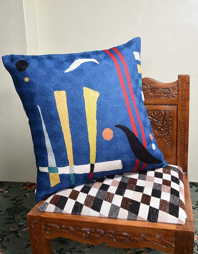Kandinsky Abstract Pillow Cover - Blue | Modern Throw Pillows | Contemporary Chair Pillow | Modern Farmhouse Pillows | Modern Couch Pillow | Needlepoint Accent Cushion | Size 18x18-Ruum Studio Home