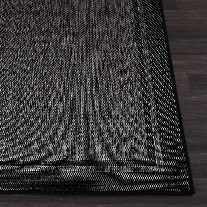CAMILSON Indoor Outdoor Rug, 10x14 Bordered Dark Grey Black Modern Large Area Rugs for Indoor and Outdoor Patios, Kitchen and Hallway Mats, Washable Porch Deck Outside Carpet (Bordered Black, 10 x 14)-Ruum Studio Home