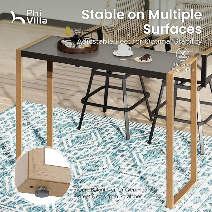 PHI VILLA 3 Piece Outdoor Bar Set, High Top Patio Bistro Table and Bar Chairs with Teal Textilene Fabric & Rustproof Metal Frame for Backyard, Balcony, Garden & Poolside-Ruum Studio Home
