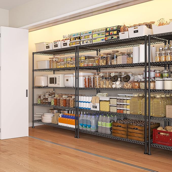 REIBII 45.5''W Storage Shelves Wire Shelving, 5 Tier Pantry Shelves for Storage Rack, Adjustable Metal Shelving for Pantry Kitchen Steel Shelving, 45.5" W x 71" H x 17.7" D-Ruum Studio Home