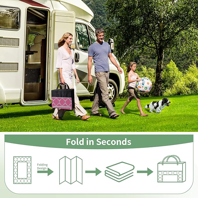 GENIMO 6' x 9' Outdoor Rug Waterproof for Patio Decor, Foldable Reversible Plastic Straw Area Rugs Mat for Camper, Outside Carpet for Rv, Deck, Porch, Picnic, Beach, Balcony, Pink & Grey-Ruum Studio Home