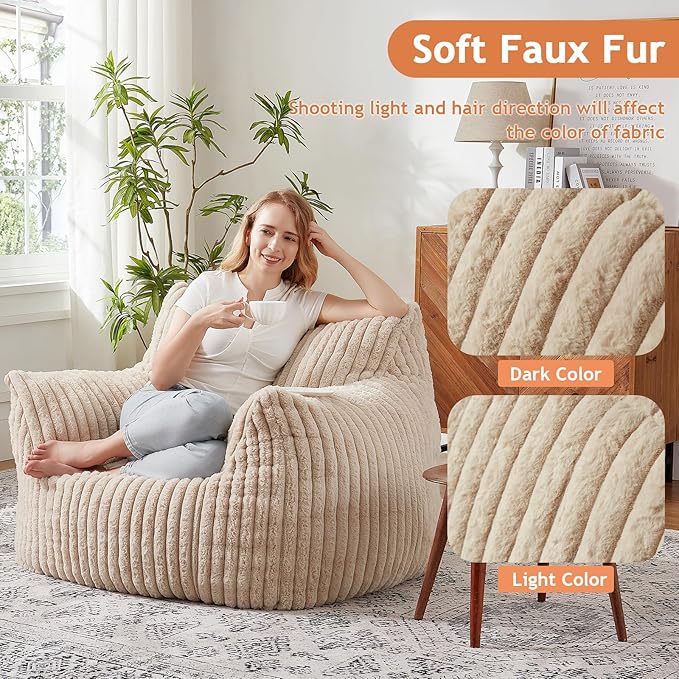 Giant Bean Bag Chairs for Adults with Filling Plush Fluffy Bean Bag Chairs for Teens with Armrests Comfy BeanBag Lazy Couch Sofa Chair for Bedroom Living Room Reading-Ruum Studio Home