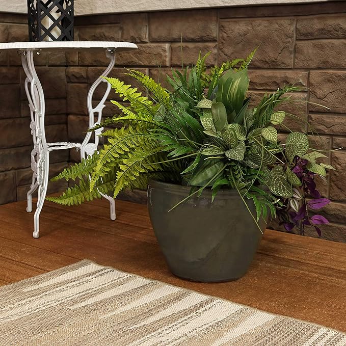 Sunnydaze Chalet Large Ceramic Plant Pot - Round Outdoor Glazed Ceramic Planter Pot with Drainage - Gray - 14.5"-Ruum Studio Home