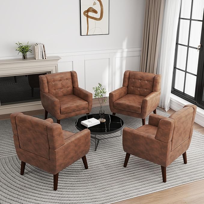 UIXE Faux Leather Accent Chair, Morden Upholstered Armchair for Living Room, Button Tufted Arm Chair Comfy Single Sofa Bedroom Side Reading Seat - Coffee-Ruum Studio Home