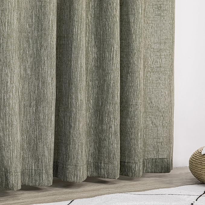 MYSKY HOME Short Curtains for Bedroom Semi Sheer Light Filtering Privacy Drapes for Small Window Linen Look Textured Boho Home Decor Backdrop Curtain for Parties, 50" x 63", Olive Green, 2 Panels-Ruum Studio Home