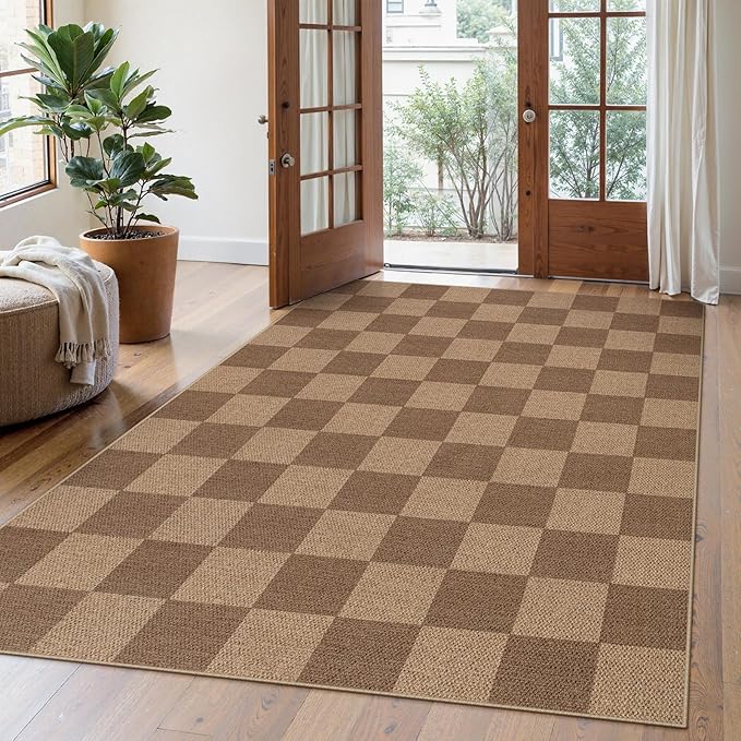 Lahome Checkered Easy Jute Living Room Rugs, 5x7 Large Dining Room Office Carpet Farmhouse Washable Area Rug, Checkerboard Neutral Non Slip Indoor Outdoor Carpet for Bedroom Entry Patio-Ruum Studio Home