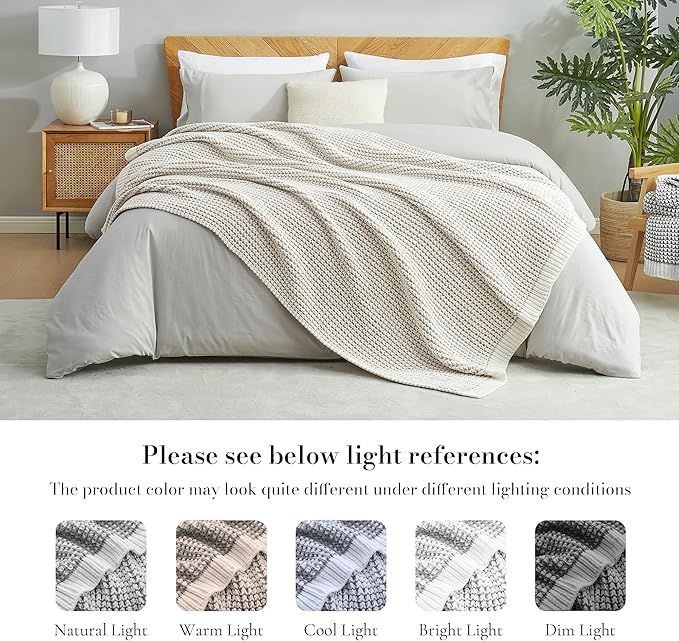Amélie Home Chenille Waffle Throw Blanket for Couch, Reversible Pineapple Stitch Knit Soft Cozy Knit Blanket Lightweight Warm Decorative Throw for Sofa, Bed, Living Room, 60"x80", Beige&Ivory-Ruum Studio Home