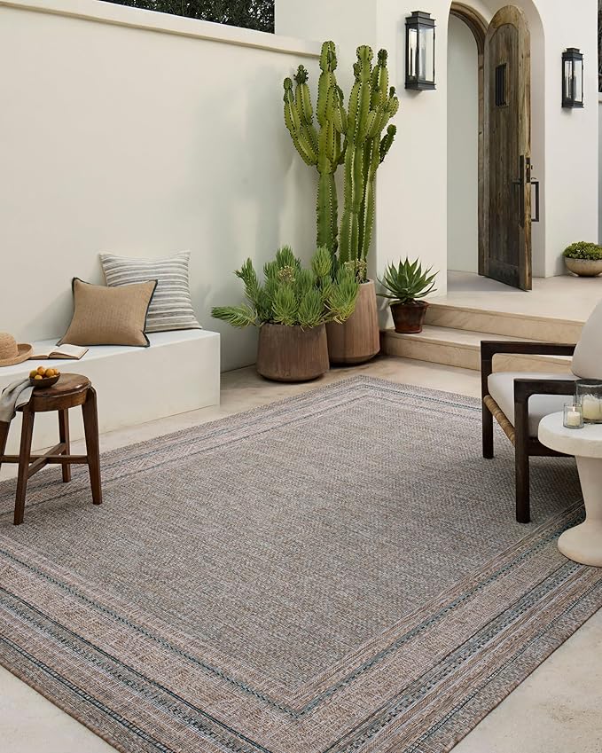 Loloi Amber Lewis Topanga Collection TOP-05 Natural/Teal 7'-10" x 10' Indoor/Outdoor Area Rug-Ruum Studio Home