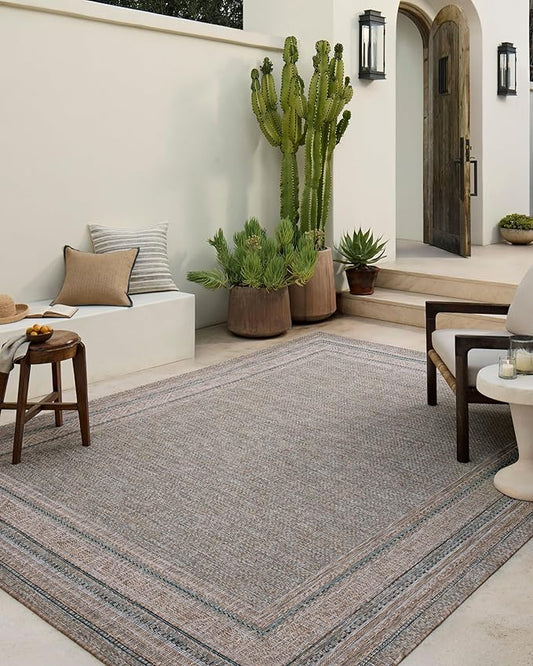 Loloi Amber Lewis Topanga Collection TOP-05 Natural/Teal 7'-10" x 10' Indoor/Outdoor Area Rug-Ruum Studio Home