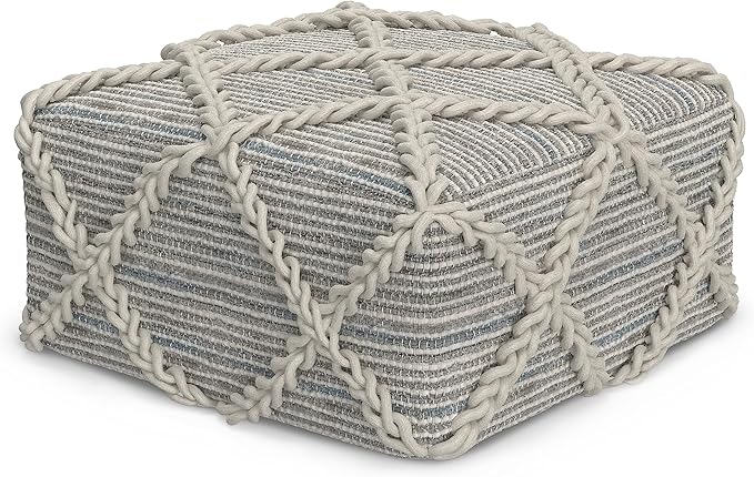 SIMPLIHOME Cowan Contemporary Square Pouf in Grey, Natural Handloom Woven for the Living Room, Bedroom and Kids Room-Ruum Studio Home