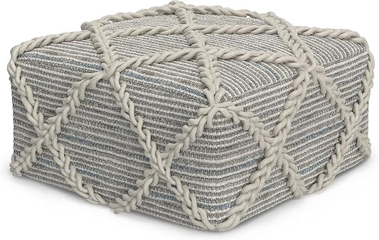 SIMPLIHOME Cowan Contemporary Square Pouf in Grey, Natural Handloom Woven for the Living Room, Bedroom and Kids Room-Ruum Studio Home