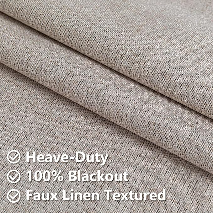 Blackout Curtains Customsize 1 Panel, 100% Blackout Textured Thermal Curtains, Grommet Privacy Light Blocking Drapes for Living Room Bedroom Luxury Decor(Customsize, Linen)-Ruum Studio Home