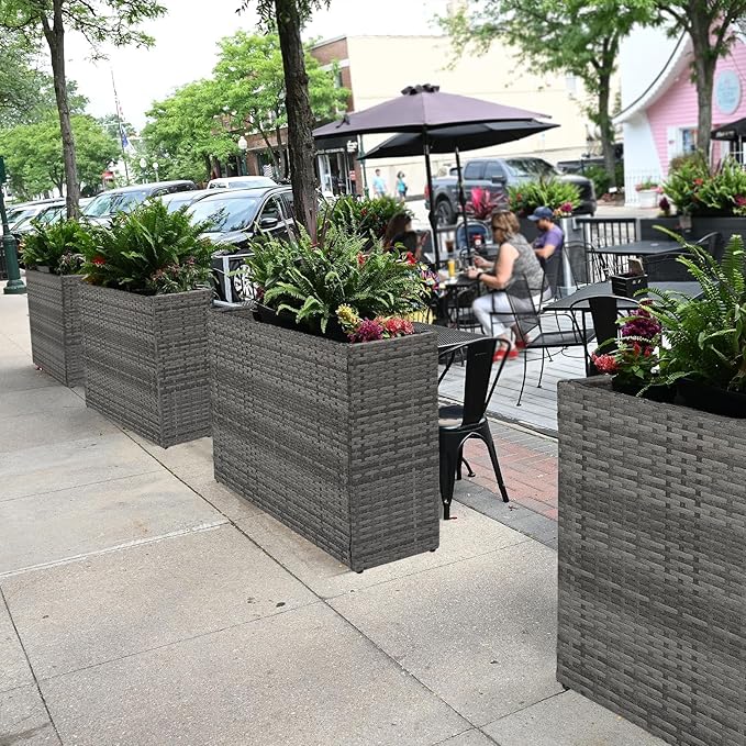 LEWIS&WAYNE Large Rectangular Block Planter Box Handmade Wicker Tall Planters for Outdoor Plants with Removable Liners Modern Planter for Indoor Outdoor Patio Deck - Gray, 32''x11''x24''-Ruum Studio Home