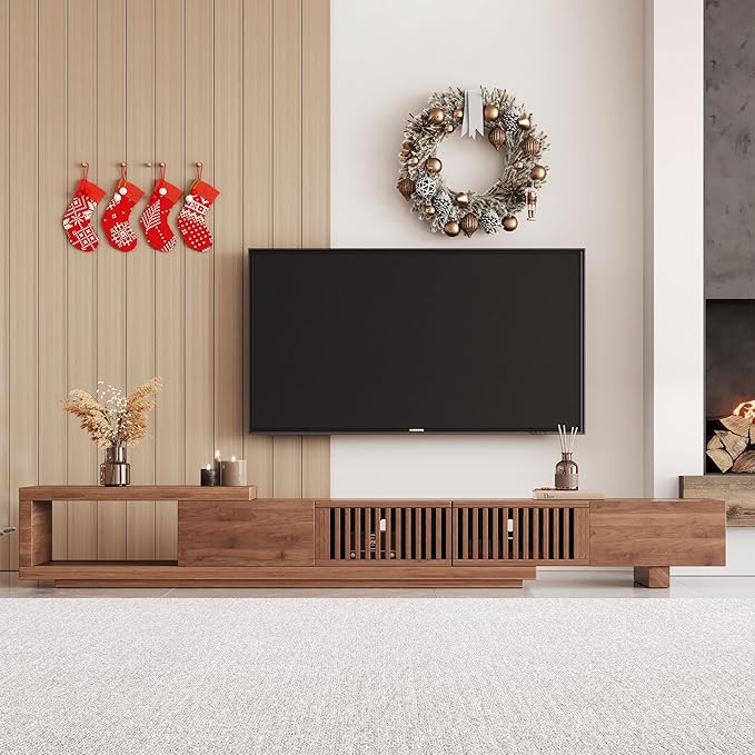 Mid Century Modern TV Stand for 75+ Inch TVs, Extendable Media Console (78"-103") with Ample Storage - Sleek Walnut Entertainment Center for Living Room-Ruum Studio Home