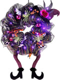 Lulu Home Halloween Front Door Wreath, Purple LED Lighted Witch Hat Wreath, Battery Operated, NOT PRELIT-Ruum Studio Home