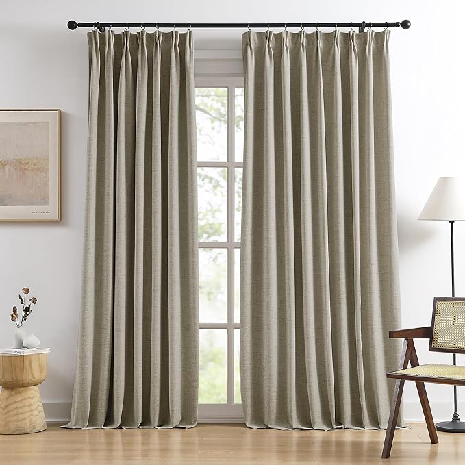 102 Inch Long Blackout Linen Blend Curtains 2 Panels,70 Wide Back Tab Pinch Pleated Look Window Drapes with Hooks,Track System Curtain Panels for Sliding Door Modern Farmhouse 70x102 Light Taupe-Ruum Studio Home