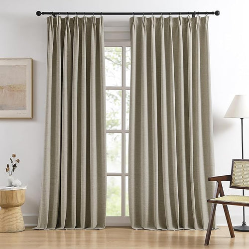102 Inch Long Blackout Linen Blend Curtains 2 Panels,70 Wide Back Tab Pinch Pleated Look Window Drapes with Hooks,Track System Curtain Panels for Sliding Door Modern Farmhouse 70x102 Light Taupe-Ruum Studio Home