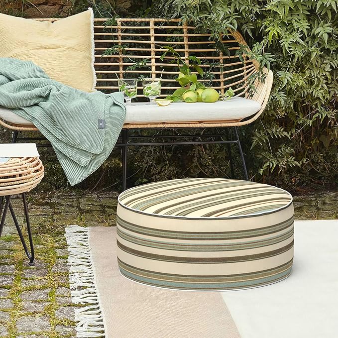 LVTXIII Inflatable Stool Ottoman Footrest with Handle, Decorative Fade-Resistant Foot Stool, Indoor or Outdoor Pouf for Home Garden and Camping Use, 21x21x9, Stripe Onyx-Ruum Studio Home