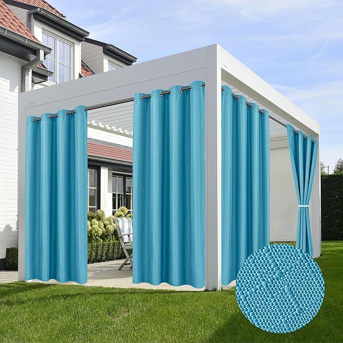 HolidayIdeas 4 Panels Linen Outdoor Curtains for Patio Waterproof-Teal Outside Curtains 54"x 84"-Indoor/Outdoor Curtains Weatherproof, Privacy for Pergola, Porch, Gazebo, Living Room, Backyard-Ruum Studio Home
