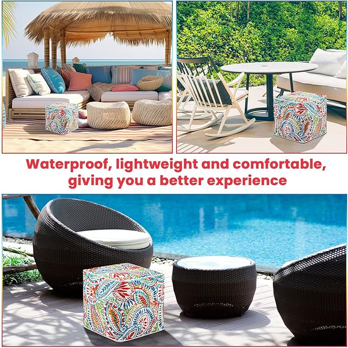 Juexica 1 Pack Ottoman Poufs Indoor Outdoor Inflatable Ottoman Stool Cube Pouffe Square Footstool with Handle for Patio Garden Home Boho Decorative Living Room, Bedroom (16 x 16 x 16 Inches)-Ruum Studio Home