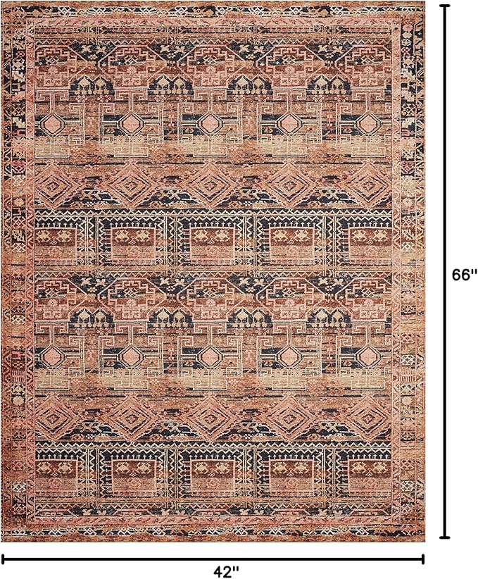 Loloi Layla Collection LAY-14 Mocha/Blush 3'-6" x 5'-6" .13" Thick Accent Rug, Soft, Durable, Vintage Inspired, Distressed, Low Pile, Non-Shedding, Easy Clean, Printed, Living Room Rug-Ruum Studio Home